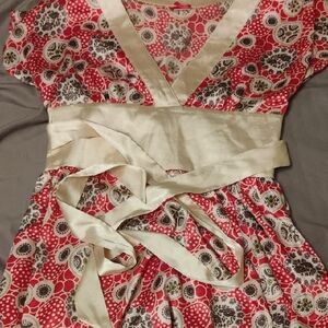 Red and Cream Floral Wrap Dress